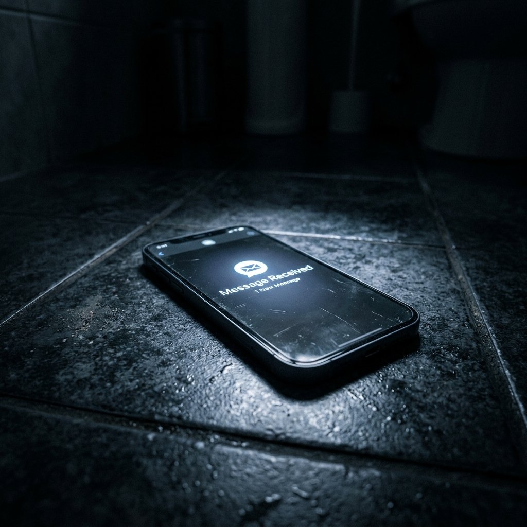 husband takes his phone to the bathroom suddenly to check late night notifications