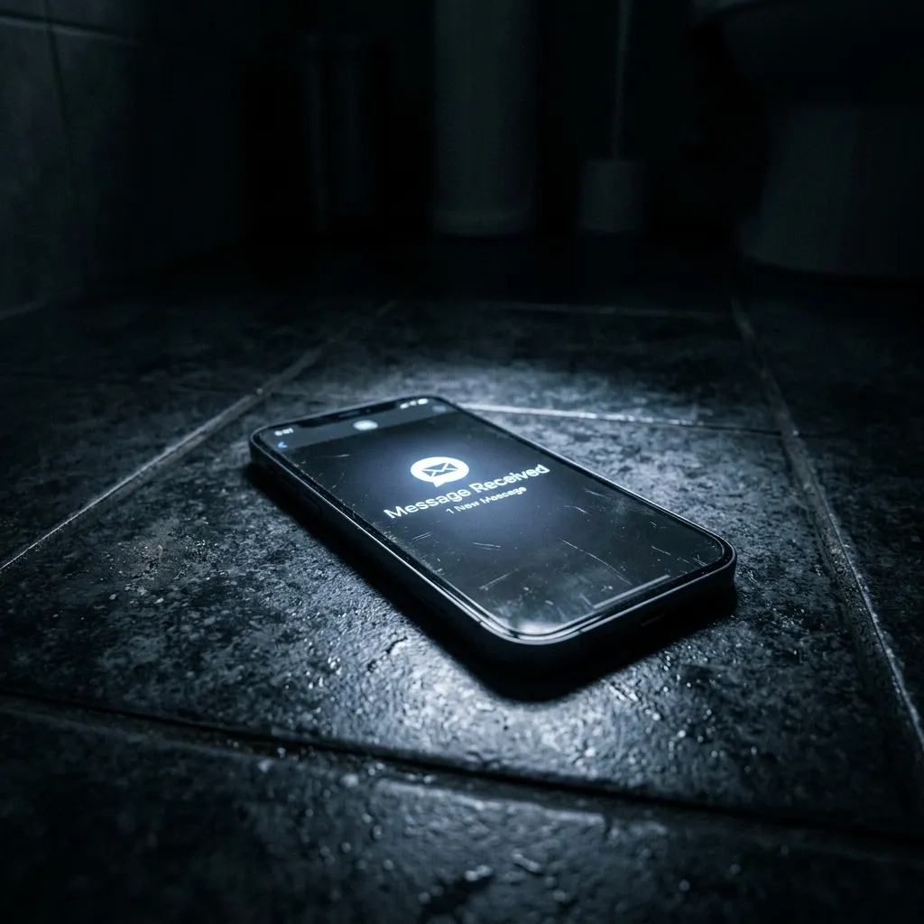 husband takes his phone to the bathroom suddenly to check late night notifications