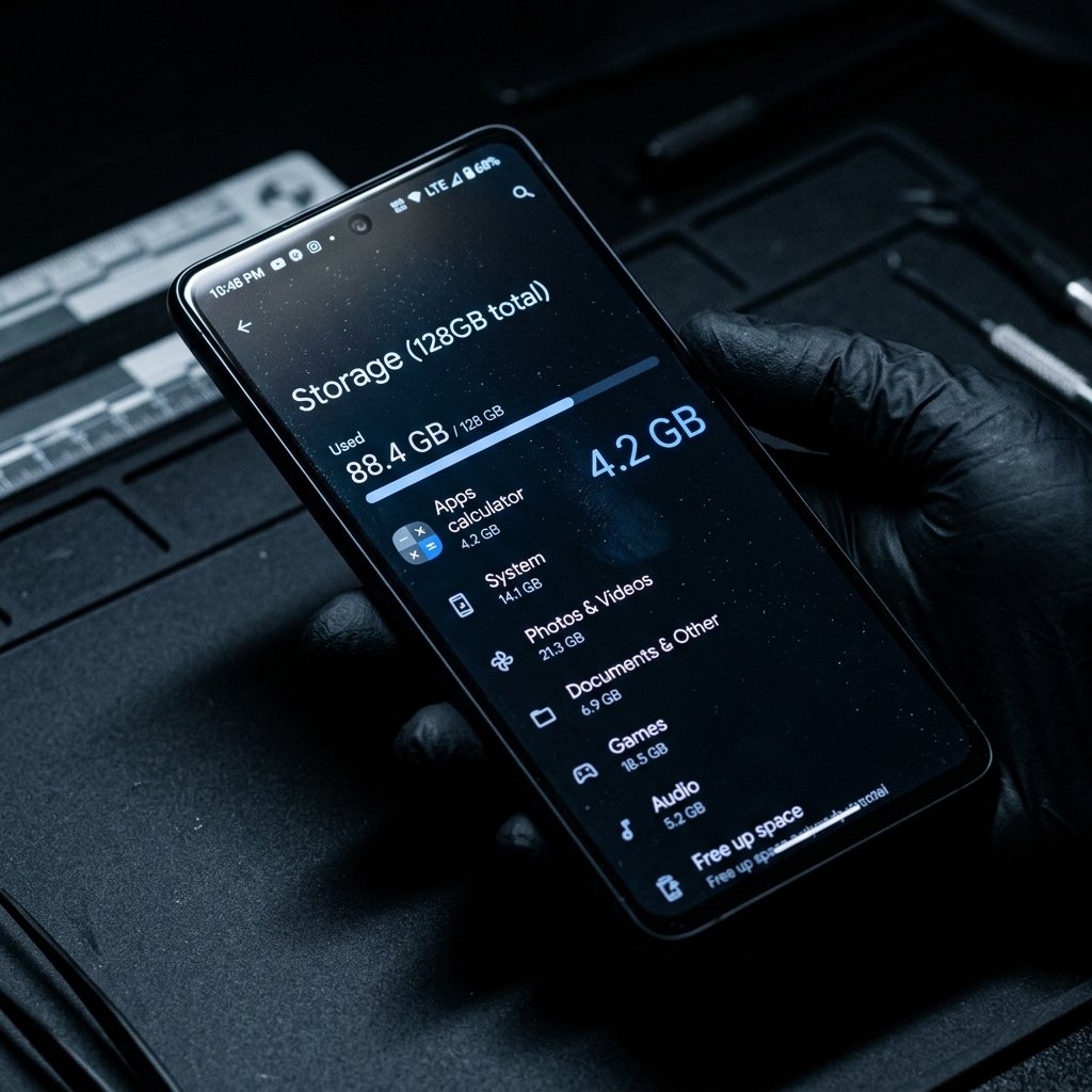 what does a fake calculator app look like revealed by high storage usage on a smartphone