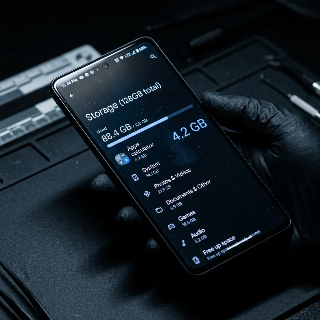 what does a fake calculator app look like revealed by high storage usage on a smartphone