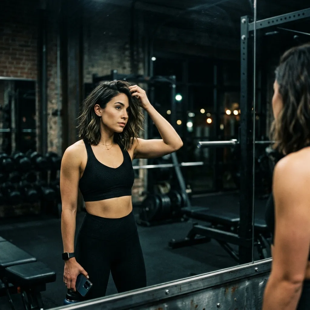 spouse suddenly going to gym new cologne reflected in a mirror with a new hairstyle