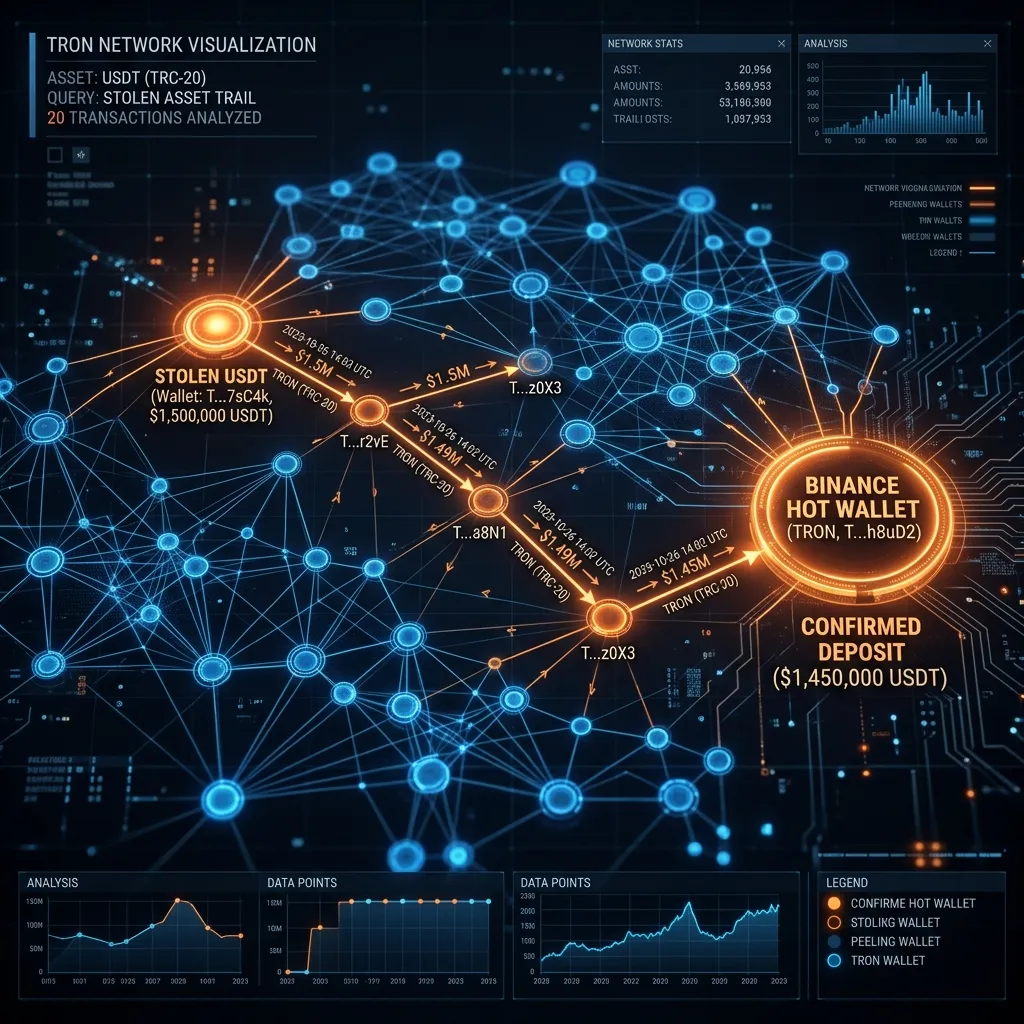 how to trace stolen usdt on tron network to binance illustrated by a forensic wallet map.