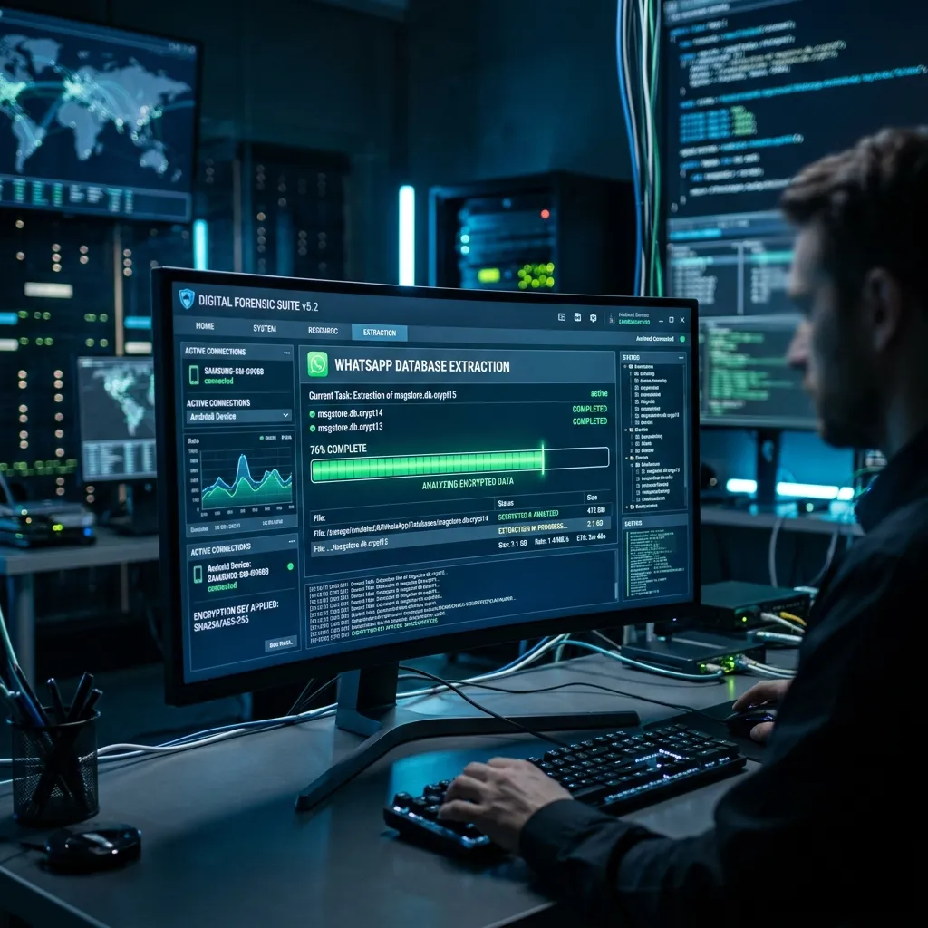 how to extract deleted whatsapp messages from android local backup illustrated by a forensic extraction prompt.